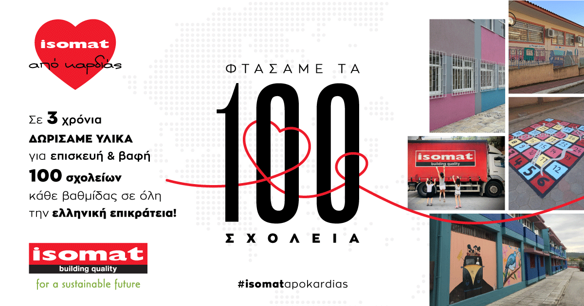 Σε 3 χρόνια η ISOMAT δώρισε υλικά για επισκευή και βαφή 100 σχολείων